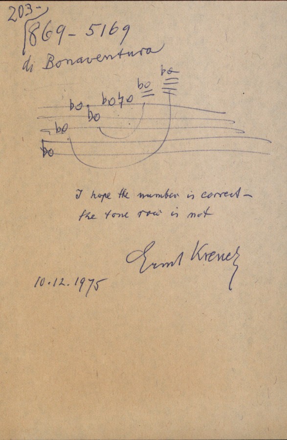 Krenek, Ernst - Autograph Musical Quotation Signed